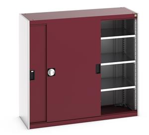 40014061.** Bott cubio cupboard with lockable sliding doors 1200mm high x 1300mm wide x 525mm deep and supplied with 3 x 160kg capacity shelves.   Ideal for areas with limited space where standard outward opening doors would not be suitable....